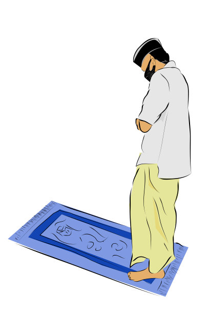 矢量手绘素描，穆斯林或伊斯兰男子，使用面具，沙拉特或祈祷在祈祷垫，撒迦达图片下载