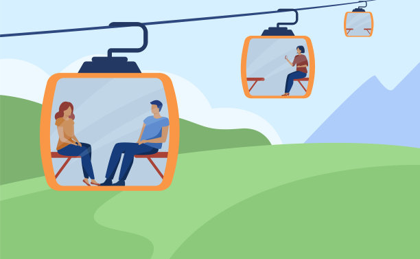 快乐的人使用电缆铁路或索道图片下载