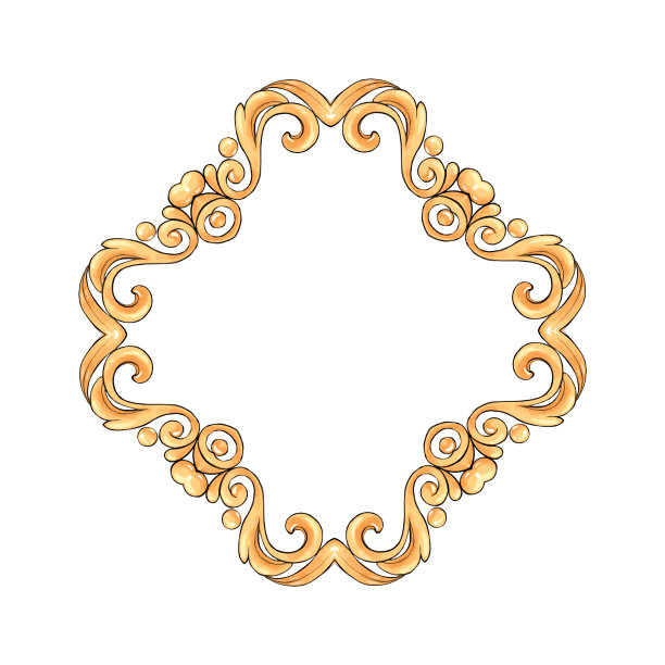 装饰性的金画框与卷轴。手绘设计元素。图片下载