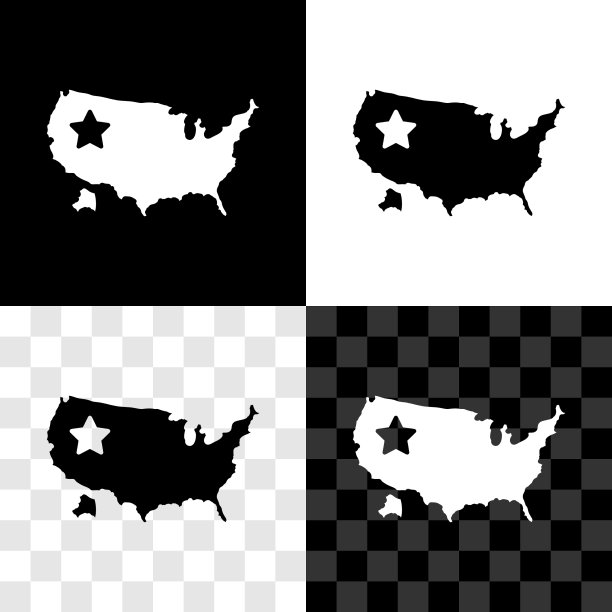 设置美国地图图标隔离在黑色和白色图片下载