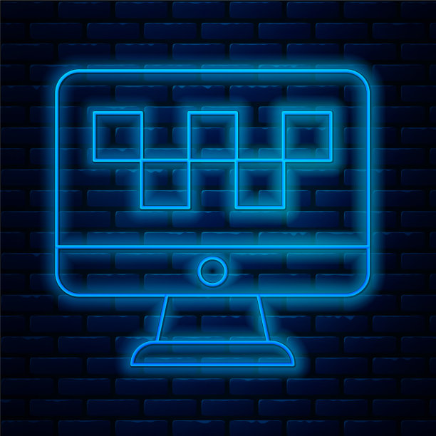 发光的霓虹灯线计算机呼叫出租车服务图标图片下载