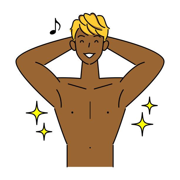 在美黑沙龙里对晒黑的皮肤感到满意的健壮男人矢量图图片下载