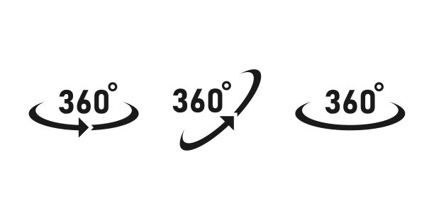 360度矢量图标。带箭头的圆形符号可旋转360度。在白色背景中旋转孤立的符号。矢量插图EPS 10。图片下载