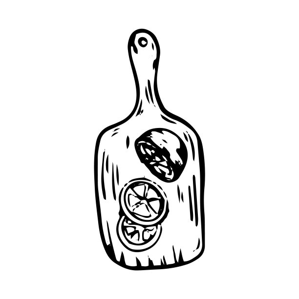 草图式的手绘切菜板把柠檬切片放在砧板上图片下载