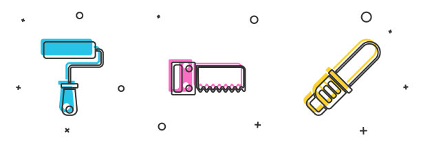 设置漆辊刷手锯和链锯图标图片下载