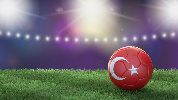 在一个明亮模糊的体育场背景上的国旗颜色的足球。火鸡图片下载