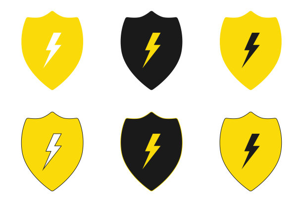 盾和闪电图标设置。网页设计。矢量插图。图片下载