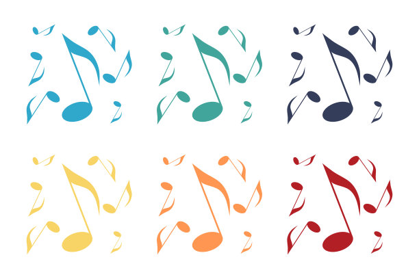 音乐音符图标集。白色背景上的多色图标。插图图片下载