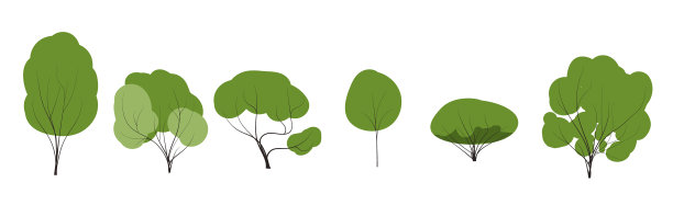 设置绿色树木卡通平面风格的自然图标图片下载