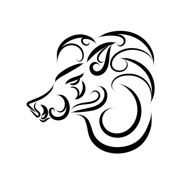 黑白线艺术猪头图片下载