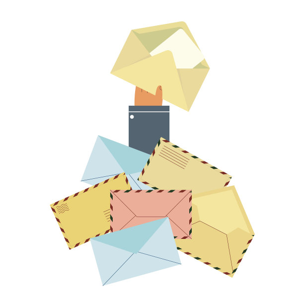 手里拿着一个信封，很多信，进信的概念。平坦的插图。电子邮件。图片下载
