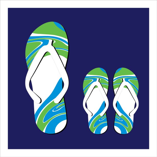 彩色夏季人字拖矢量插画（含乌克兰、人字拖、图标、拖鞋、海滩等元素）图片下载