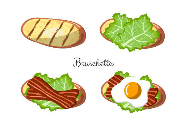 培根三明治，鸡蛋，沙拉。说明,一步一步准备。食谱。意式烤面包和培根图片下载