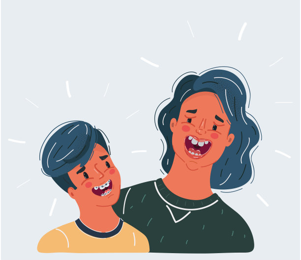 快乐大笑的妈妈和儿子肖像卡通矢量孤立的背景插图图片下载