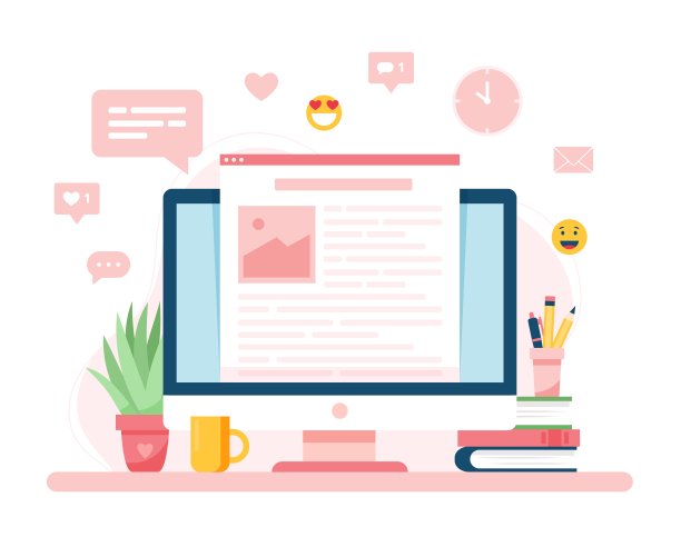 博客的概念，一个屏幕上的文字。矢量插图在平面风格图片下载