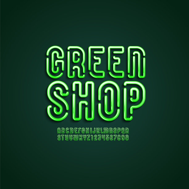 字体采用3d风格，绿色字母，字母和数字，矢量插图10eps图片下载