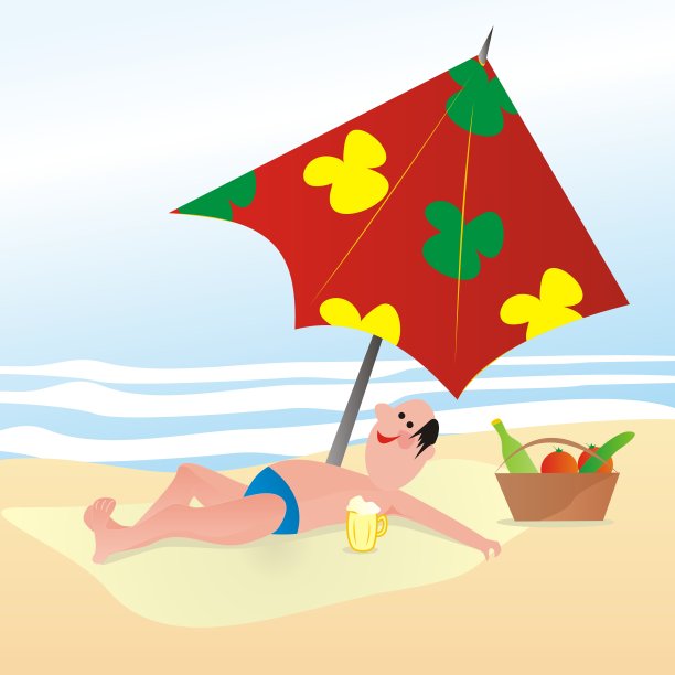 男人在沙滩上撑伞，eps。图片下载