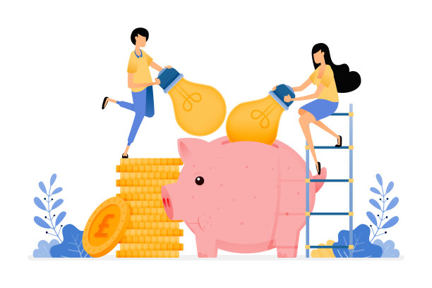 矢量设计的思想为节约和投资。在存钱罐上收集灯泡的点子来获得利润，利润，钱。可以用于网站，海报，横幅，手机应用，网络，社交媒体图片下载