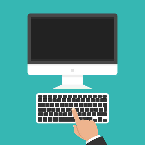 现代平板电脑显示器。手在键盘。矢量插图。图片下载