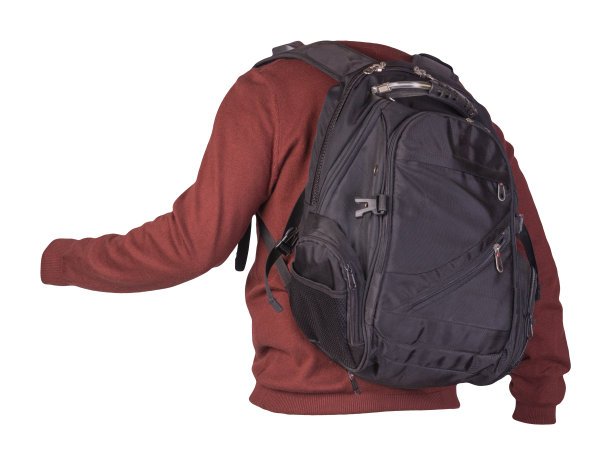 黑色背包穿着针织毛衣孤立在白色背景上。图片下载