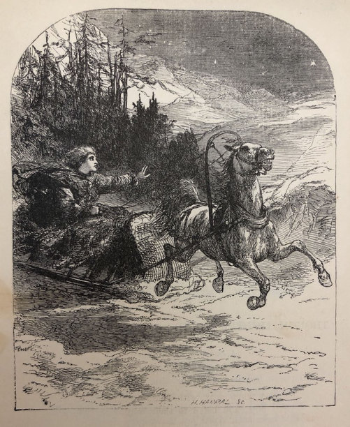 古玩插图-诗歌的托马斯摩尔-女人在一个马拉雪橇在雪图片下载