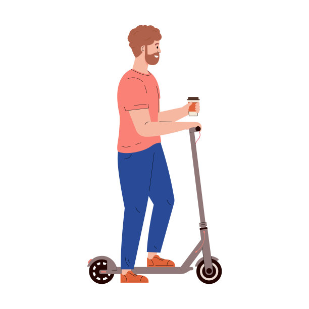 活跃的年轻人与电动踏板车图片下载