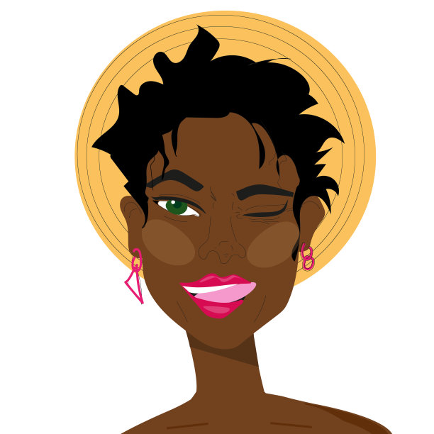 一个戴草帽的小女孩一边眨着眼，一边伸出舌头图片下载