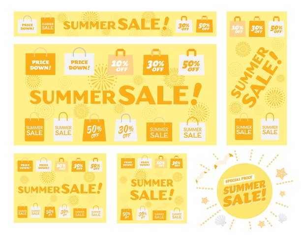 一套黄色横幅插图的夏季销售图片下载