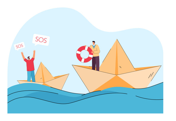 纸船上的小人在海上向朋友求助图片下载