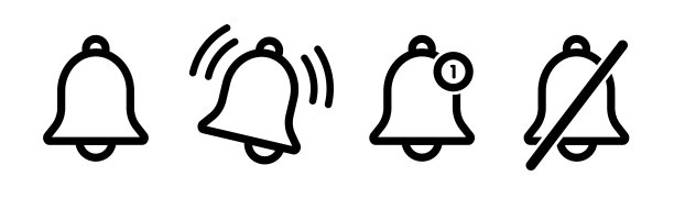 通知铃图标隔离在直线平风格。提示或告警信息。智能手机界面元素。每股收益10图片下载