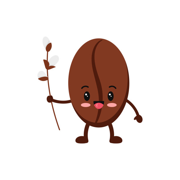 复活节可爱的咖啡豆与柳树图标隔离图片下载