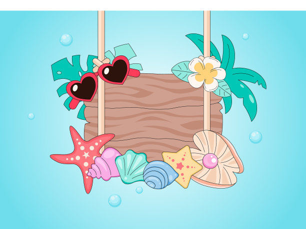 卡通海滩招牌横幅或海报图片下载