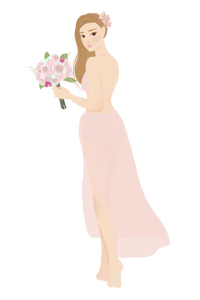 美丽的女孩在粉红色泳装连衣裙为夏季派对孤立的eps10矢量插图图片下载