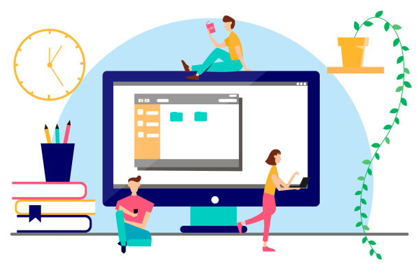 横幅在线课程，教育应用程序，远程学习。平面风格的人物插图。图片下载