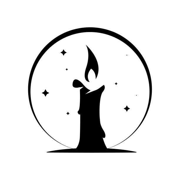 矢量标志设计，其中一个抽象形象的蜡烛与光的圆形形式。图片下载