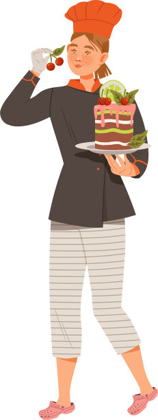 年轻女子用厨师师傅装饰蛋糕图片下载