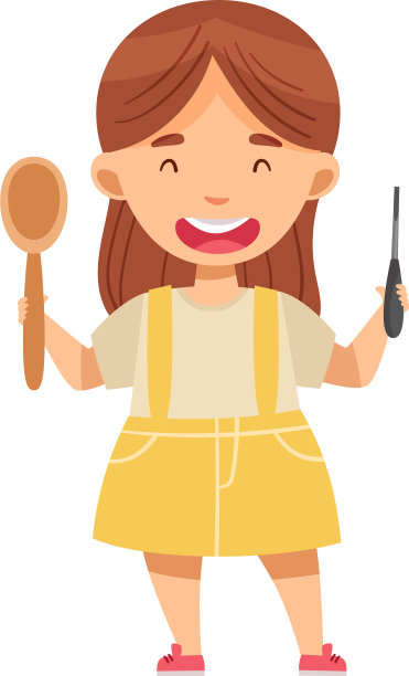 微笑的女孩，拿着凿子和雕花勺图片下载