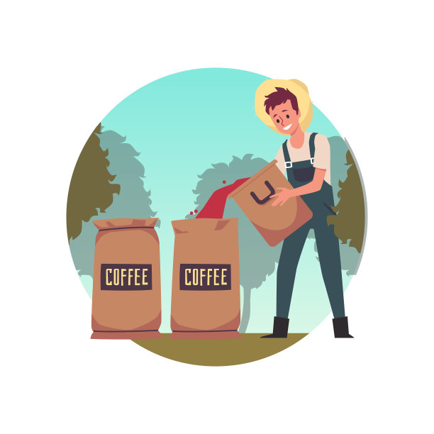 圆横幅上的主题是咖啡生产平面图片下载