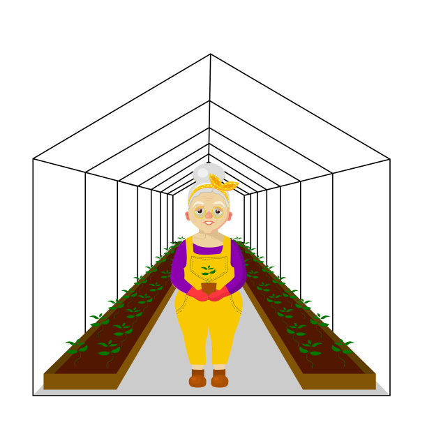 妇女温室附近的温室植物图片下载