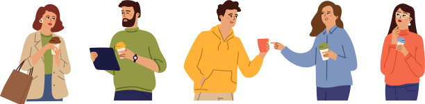 人们喝咖啡快乐的男人女人用杯子图片下载