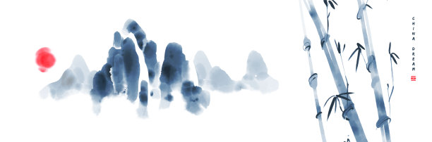 中国水墨画的背景是山图片下载