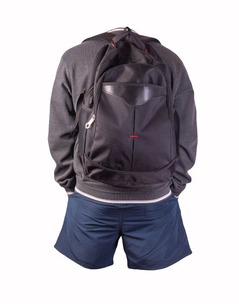 背包，运动衫，短裤孤立的白色背景。图片下载