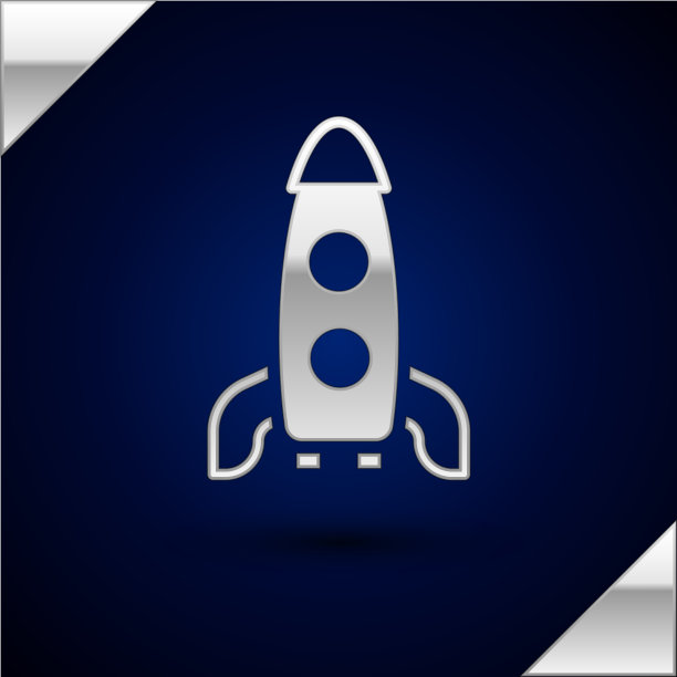 深蓝色孤立的银色火箭飞船图标图片下载