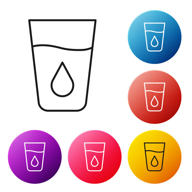 黑色线条玻璃与水图标隔离在白色图片下载