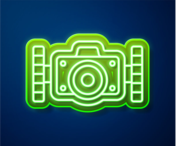 发光的霓虹灯线照片相机潜水员图标图片下载