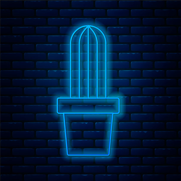 发光的霓虹灯线仙人掌佩奥特在花盆图标图片下载