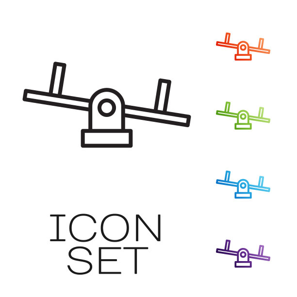 黑线跷跷板图标孤立在白色上图片下载