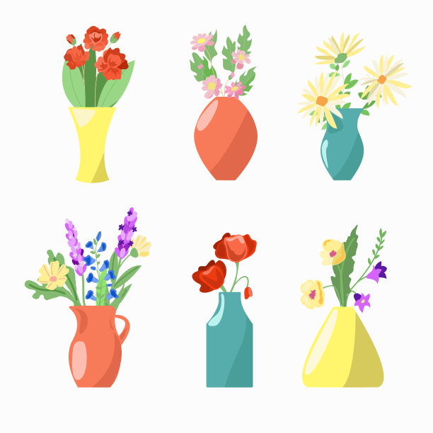 在六个花瓶里放上鲜花图片下载