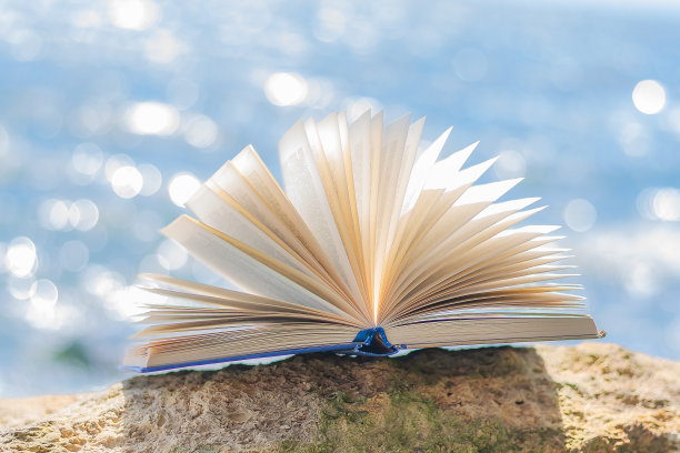 翻开一本书，以大海为背景图片下载