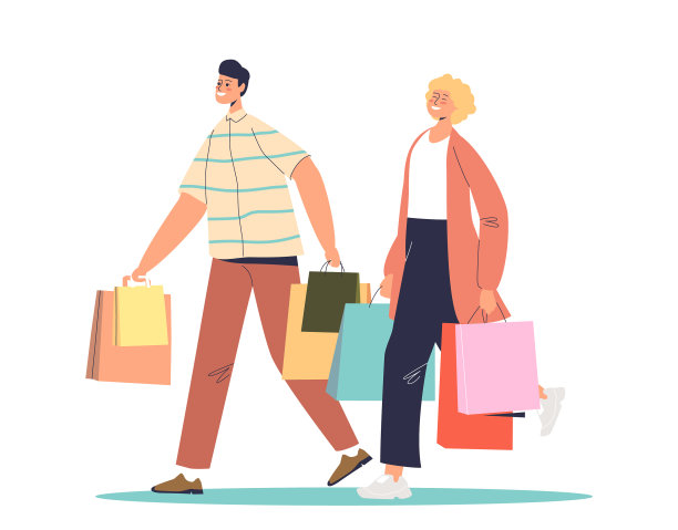 幸福的家庭夫妇购物年轻的卡通男子图片下载
